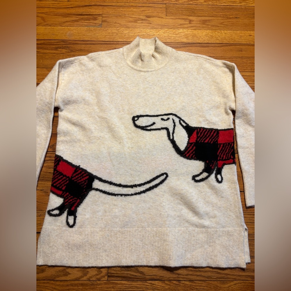 LOFT Cream Dog patterned Sweater - Picture 2 of 9